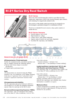 RI-21AAA datasheet - Dry Reed Switch