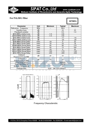 SP38F6 datasheet - PAL/B/G Filter