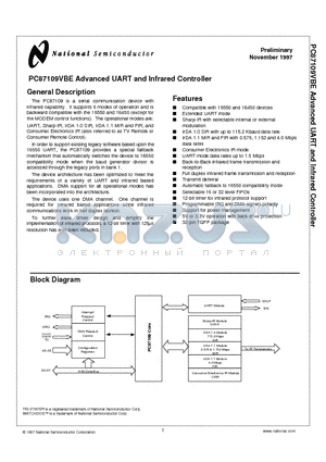 PC87109VBE datasheet - PC87109VBE Advanced UART and Infrared Controller