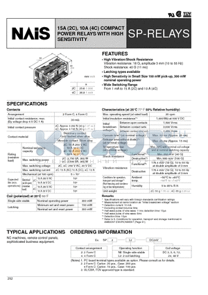 SP4-DC24V datasheet - 15A (2C), 10A (4C) COMPACT POWER RELAYS WITH HIGH SENSITIVITY