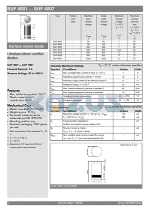 SUF4001 datasheet - Surface mount diode Ultrafast silicon rectifier diodes