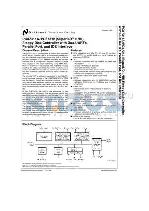 PC87311AVF datasheet - PC87311A/PC87312 (SuperI/OTM II/III) Floppy Disk Controller with Dual UARTs, Parallel Port, and IDE Interface