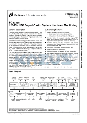 PC87365 datasheet - 128-Pin LPC SuperI/O with System Hardware Monitoring