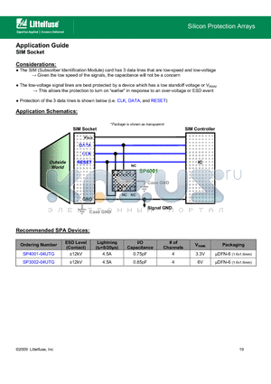 SP4001-04UTG datasheet - The SIM (Subscriber Identification Module) card has 3 data lines that are low-speed and low-voltage