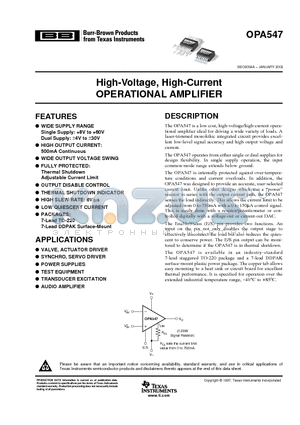 OPA547F500 datasheet - High-Voltage, High-Current OPERATIONAL AMPLIFIER