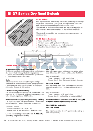 RI-27AAA datasheet - Dry Reed Switch