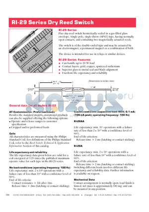 RI-29 datasheet - Dry Reed Switch