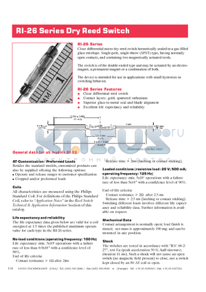 RI-26AA datasheet - Dry Reed Switch