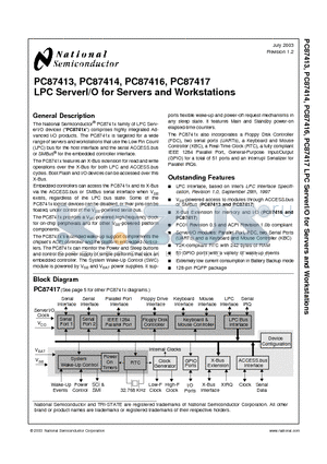 PC87416 datasheet - LPC ServerI/O for Servers and Workstations