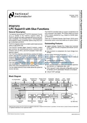 PC87372 datasheet - LPC SuperI/O with Glue Functions