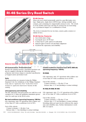 RI-46A datasheet - Dry Reed Switch