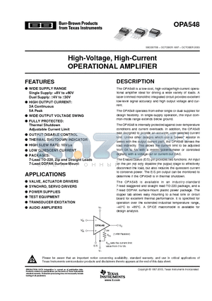 OPA548F datasheet - High-Voltage, High-Current OPERATIONAL AMPLIFIER