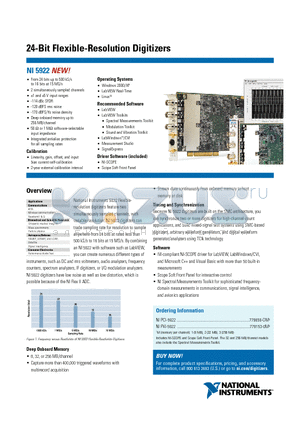 NI5922 datasheet - 24-Bit Flexible-Resolution Digitizers