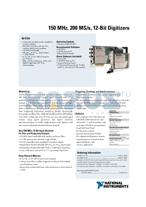 NI5124 datasheet - 150MHz,200MS/s,12-BitDigitizersa