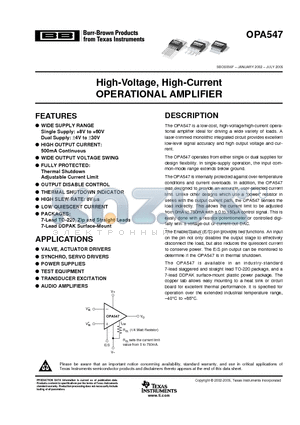 OPA547T datasheet - High-Voltage, High-Current OPERATIONAL AMPLIFIER