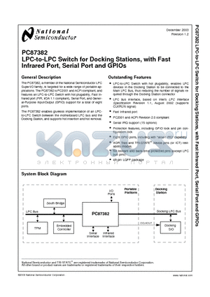 PC87382 datasheet - LPC-to-LPC Switch for Docking Stations, with Fast Infrared Port, Serial Port and GPIOs