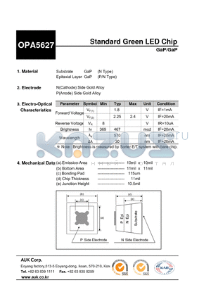 OPA5627 datasheet - Standard Green LED Chip