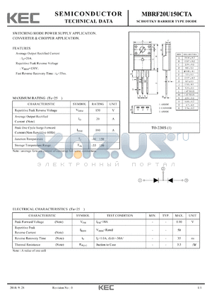 MBRF20U150CTA datasheet - SCHOTTKY BARRIER TYPE DIODE