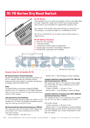 RI-70 datasheet - Dry Reed Switch