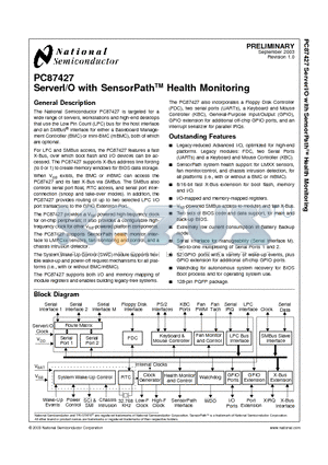 PC87427 datasheet - ServerI/O with SensorPathTM Health Monitoring