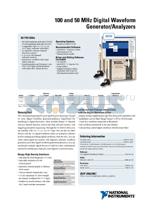 NI6541 datasheet - 100 and 50 MHz Digital Waveform Generator/Analyzers