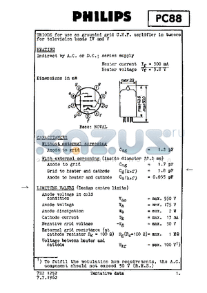 PC88 datasheet - TRIODE FOR USE AS GROUNDED GRID U.H.F. AMPLIFIER