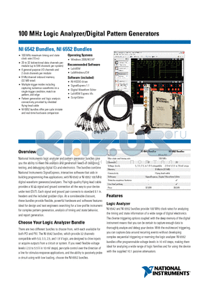 NI6542 datasheet - 100 MHz Logic Analyzer/Digital Pattern Generators