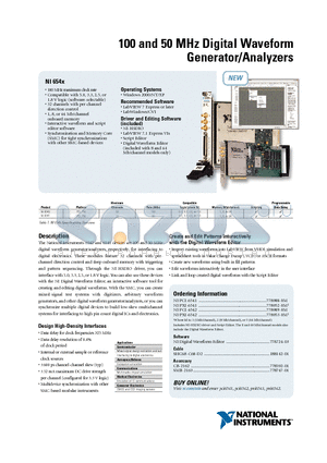 NI654X datasheet - 100 and 50 MHz Digital Waveform Generator/Analyzers
