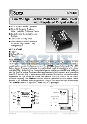 SP4405EU datasheet - Low Voltage Electroluminescent Lamp Driver with Regulated Output Voltage