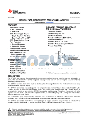 OPA549MKVC datasheet - HIGH-VOLTAGE, HIGH-CURRENT OPERATIONAL AMPLIFIER