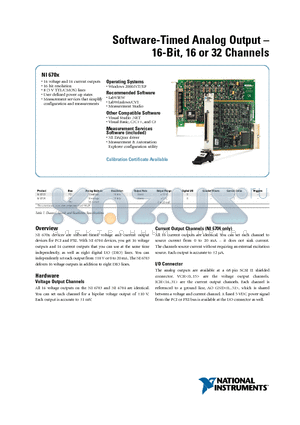 NI6704 datasheet - Software-Timed Analog Output-16-Bit, 16 or 32 Channels