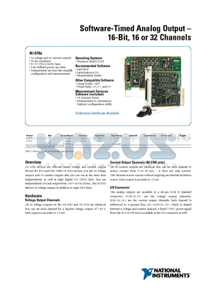 NI670X datasheet - Software-Timed Analog Output-16-Bit, 16 or 32 Channels