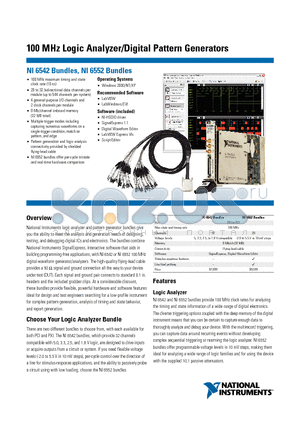 NI6552 datasheet - 100 MHz Logic Analyzer/Digital Pattern Generators