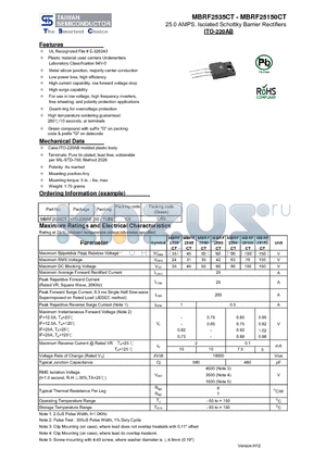MBRF25150CT datasheet - 25.0 AMPS. Isolated Schottky Barrier Rectifiers