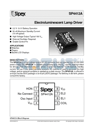 SP4412ACN datasheet - Electroluminescent Lamp Driver