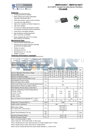 MBRF2535CT_13 datasheet - 25.0 AMPS. Isolated Schottky Barrier Rectifiers