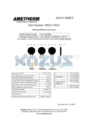 MS3215012-B datasheet - Circuit Protection Thermistors