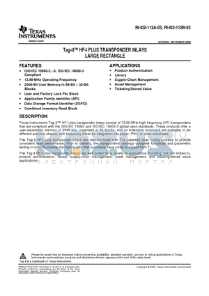 RI-I02-112A-03 datasheet - Tag-it HF-I PLUS TRANSPONDER INLAYS LARGE RECTANGLE