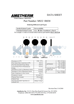 MS321R030-B datasheet - Circuit Protection Thermistors