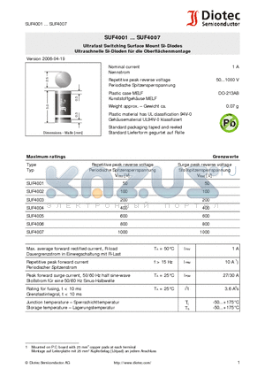 SUF4007 datasheet - Ultrafast Switching Surface Mount Si-Diodes