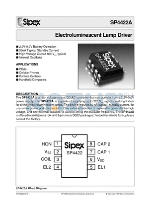 SP4422 datasheet - Electroluminescent Lamp Driver