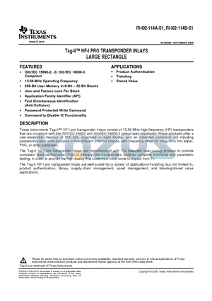 RI-I02-114B-S1 datasheet - Tag-it HF-I PRO TRANSPONDER INLAYS LARGE RECTANGLE