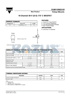 SUM110N03 datasheet - N-Channel 30-V (D-S) 175C MOSFET