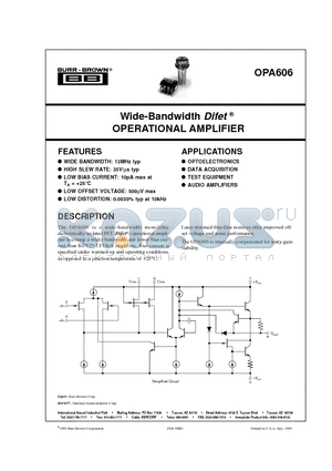 OPA606KP datasheet - Wide-Bandwidth Difet  OPERATIONAL AMPLIFIER