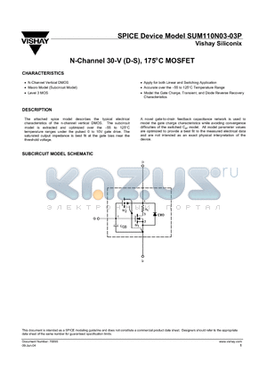 SUM110N03-03P datasheet - N-Channel 30-V (D-S), 175C MOSFET