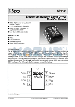 SP4424CU datasheet - Electroluminescent Lamp Driver Dual Oscillators