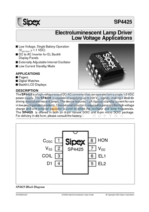 SP4425CU datasheet - Electroluminescent Lamp Driver Low Voltage Applications