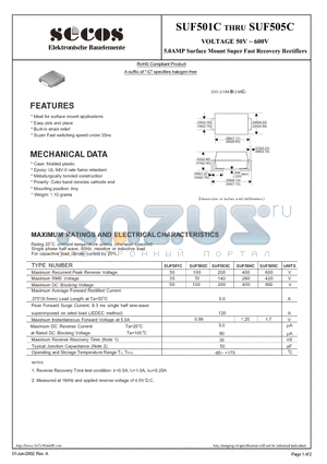SUF502C datasheet - 5.0AMP Surface Mount Super Fast Recovery Rectifiers