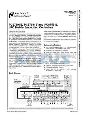 PC87591S-VLB datasheet - LPC Mobile Embedded Controllers