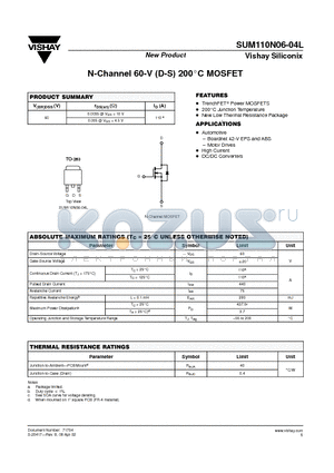 SUM110N06-04L datasheet - N-Channel 60-V (D-S) 200C MOSFET